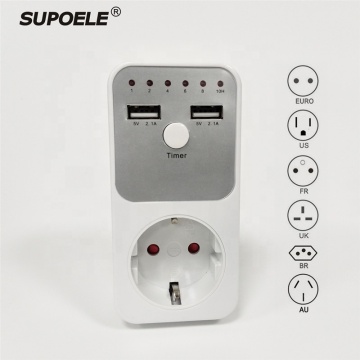 230V EU Plug Electronic Countdown Timer Switch with Dual USB Outputs