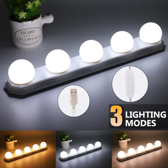 Portable Wireless LED Makeup Mirror with 5 Bulbs: Perfect Vanity Light for On-the-Go Beauty Routines