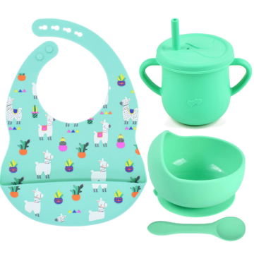 Silicone bebê alimentação conjunto bib tigela colher