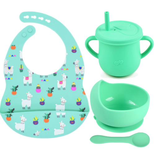 Silicone Baby Feeding Set Bib Bowl Spoon