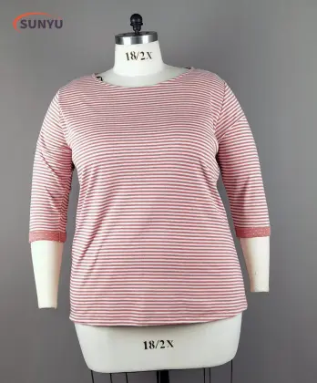 Ladie's double face polyester striped t-shirt