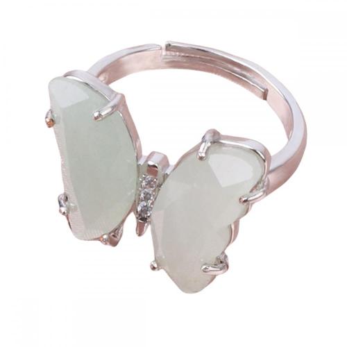 Natural Stone Butterfly Rings Gemstone Butterfly Shape Adjustable Ring Quartz Crystal Gemstone Ring for Women