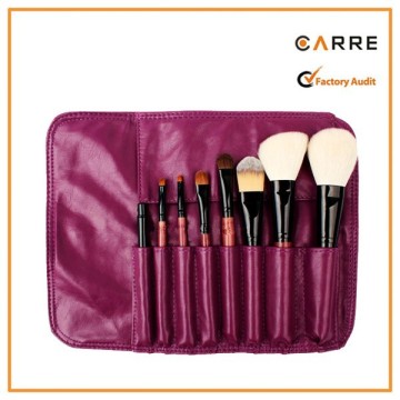 travel small purple PU leather makeup brush pouch