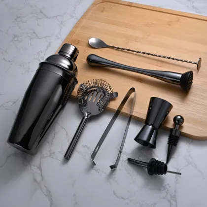 Portable 8-Piece Bartender Kit with 750ml Martini Shaker - Food Grade Metal Barware Tools