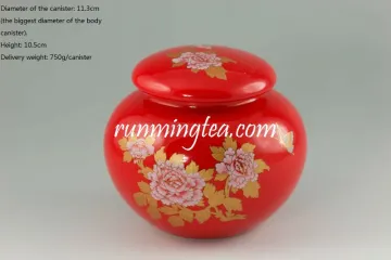 Red Vivid peony painting tea canister/caddy/coffee canister
