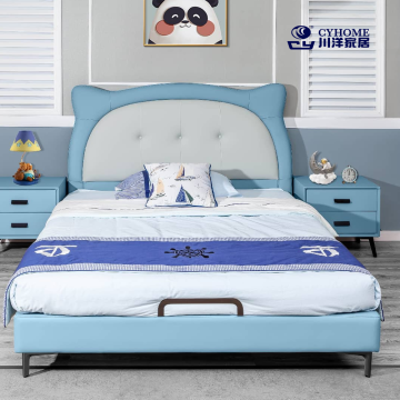 Elegant Blue-Gray Leather Bed with Modern Design