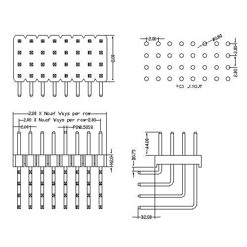 2.0 mm Pin Header Four Row Angle Type 2.0 mm Pin Header Four Row Angle Type