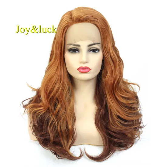 Long Wavy Ladies Daily or Party Lacefront Wholesale Wigs Gold Ombre Brown Body Waves Natural Lace Front Synthetic Hair Wigs