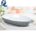 Printed Gray Carved Oval Shape Ceramic Baking Dish