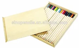 EN71-123 certificated short premimum color pencil natural wood barrels with color dipped ends in nature wood box