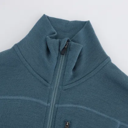 ODM OEM Men's 100% Merino Wool Fashion Casual Autumn Full Zip Jacket