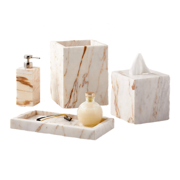 Modern Onyx Marble Tissue Box and Bathroom Storage Set for Hotel Projects