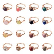 Piedra natural de 10 mm cuentas redondas anillo gemstone bola de alambre envuelto anillo de boda de boda hecho a mano anillos de boda para mujeres aniversario