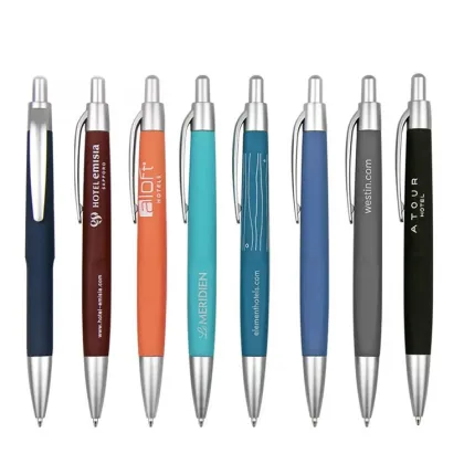 High Quality Sheraton Gift Printed Black Rubber Coated Hotel Pen