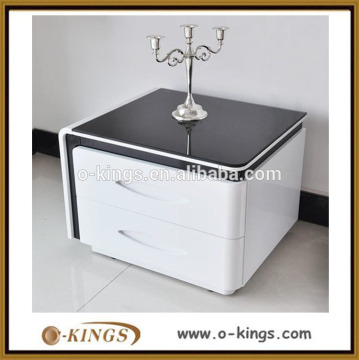 Tempered glass top wooden bedside table modern design