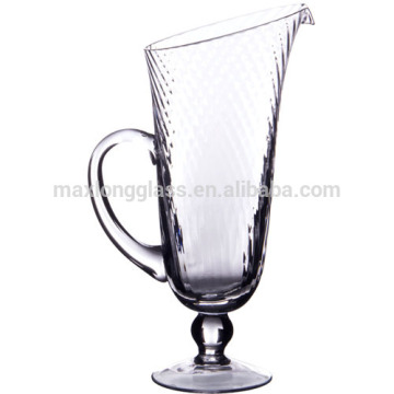 Handmade Slant Rim clear glass water pitcher with handle
