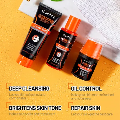 Guanjing Men Skin Care Set: Deep Cleansing, Whitening, Oil Control, Moisturizing (3PCS)