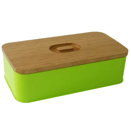Metal Bread Box with Wood Lid Bread Case