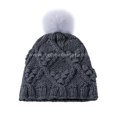 Winter Warm Fashion Bubble Hat Winter Warm Comfortable Mesh Beanie Knitted Bobble Hat Supplier