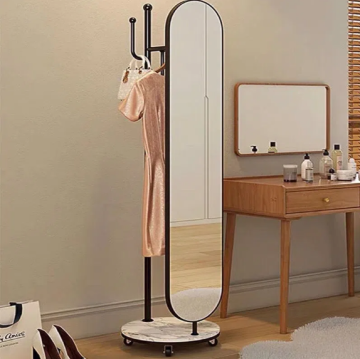 Integrated Rotating Full-Length Mirror Clothes Hanger Rack