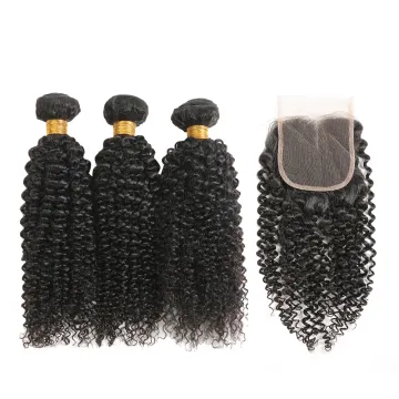 Cuticle Aligned Virgin Brazilian Natural  Human Hair Bundles With Closure Kinky Curly Virgin Human Hair Mink Hair Vendor