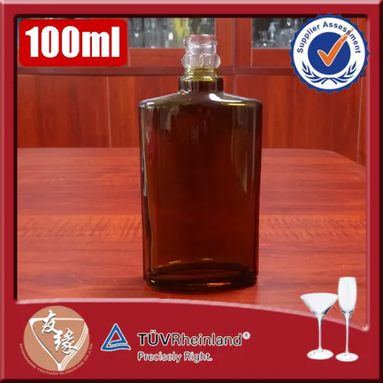 100ml amber black colored small liquor square flat shape glass bottle