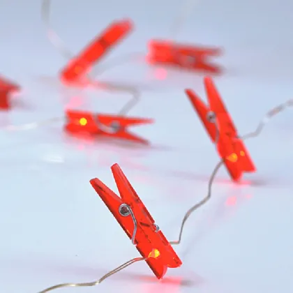 LED Fairy Lights with Red Photo Clips - Battery Operated Firefly Mini Clip String Lights