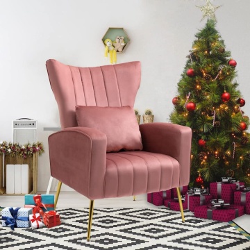 Pink Velvet Accent Chairs with Golden Legs - Mid-Century Modern Slipper Chairs for Guest Room
