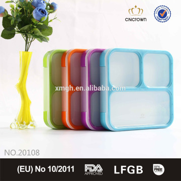 Square 3 compartment plastic lunch box keep food hot for school
