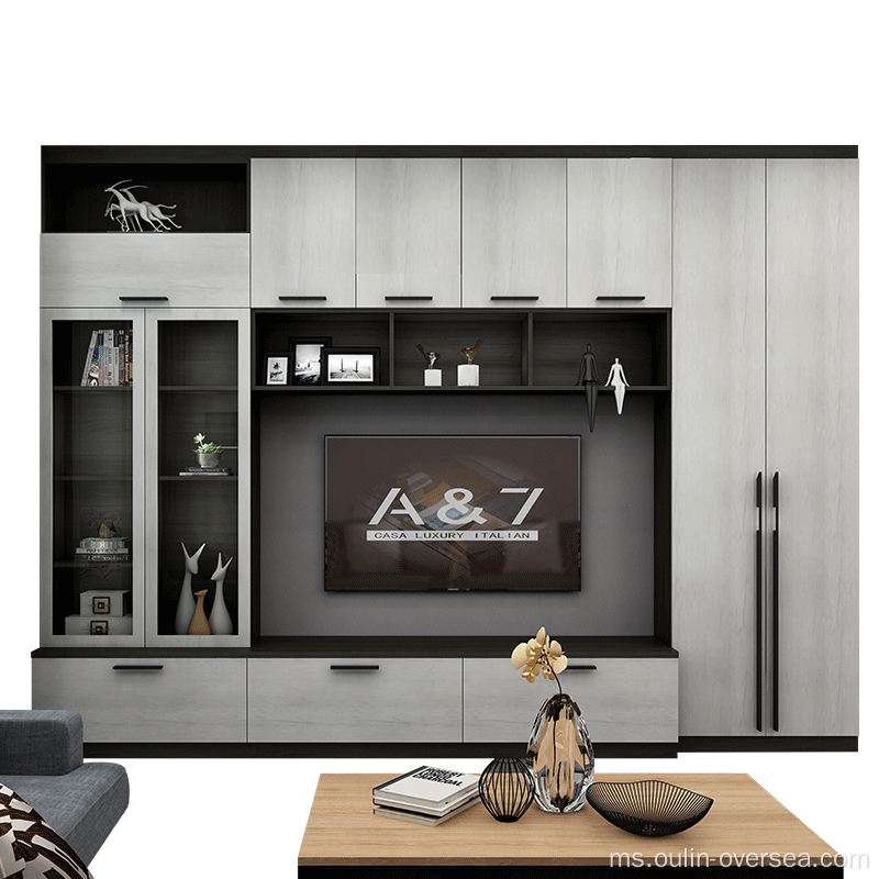 Bilik White Sideboards Bilik Tidur dan Pendirian TV Terapung