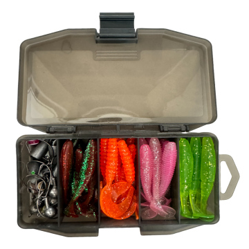 57 Piece Fishing Bait Set - 4 Types Included: T-Tail, Roll Tail, Lead Hook, Crank Bait Gear Accessories