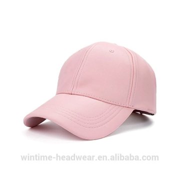 6 Panels Pink Faux Leather Baseball Caps