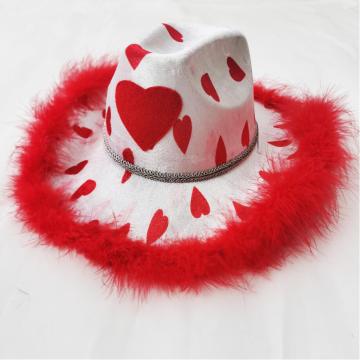 Red Heart Boa Cowboy Hat: Western Style Rolled Fedora for Women and Girls