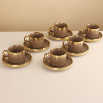 Custom Espresso Cup Set 6*90cc - Matte Glaze with Electroplated Gold