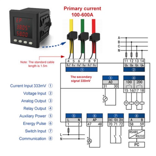 LED RS485 Kommunikation THD Multifunktionel effektmåler