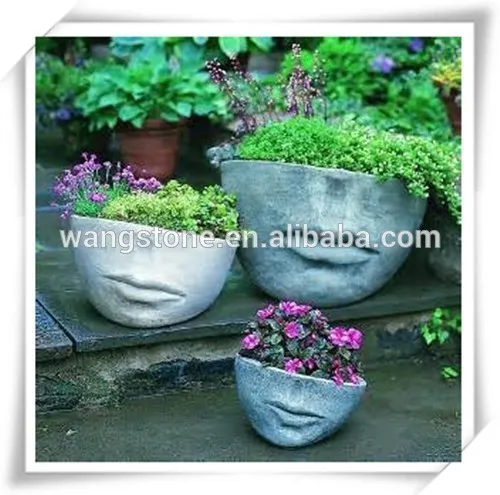Handmade face shape carving flower planter for garden decoration