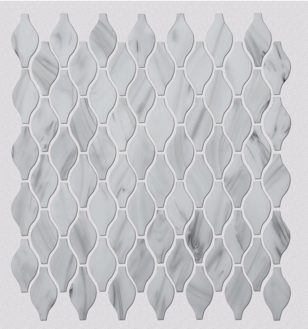 White Patterned Glass Mosaic Tiles For Shower Room