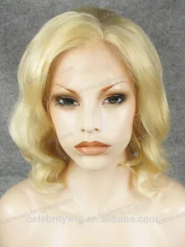 Blonde bleach 613# rinka haircut wave lace front wig synthetic hair wig
