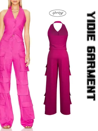 High quality Pink Wide Leg Women's Cargo Pants