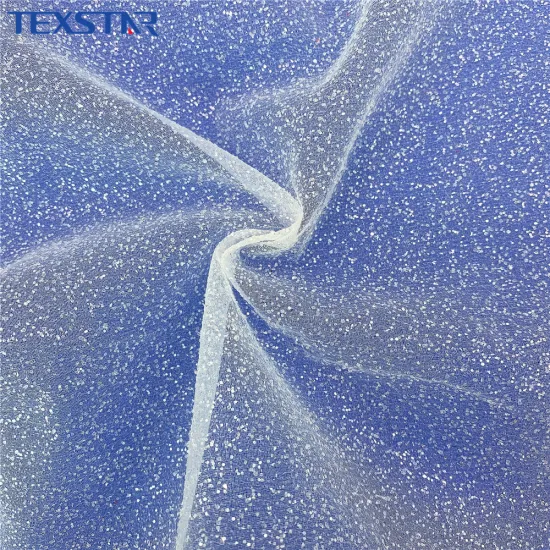 Shiny Glitter Printed Crushed Organza Fabric for Wedding