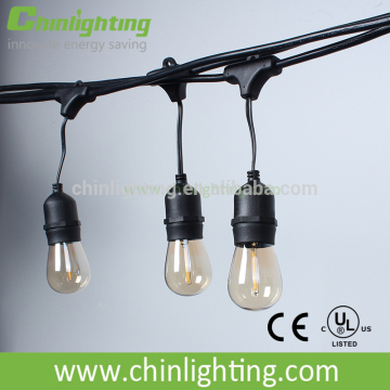 Outdoor Weatherproof LED String Lights with Hanging Sockets with LED Filament Light Bulb