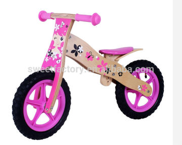 High quality children balance bicycle/Lovely wooden balance bike toy for kids/Funny wooden balance bicycle with flower