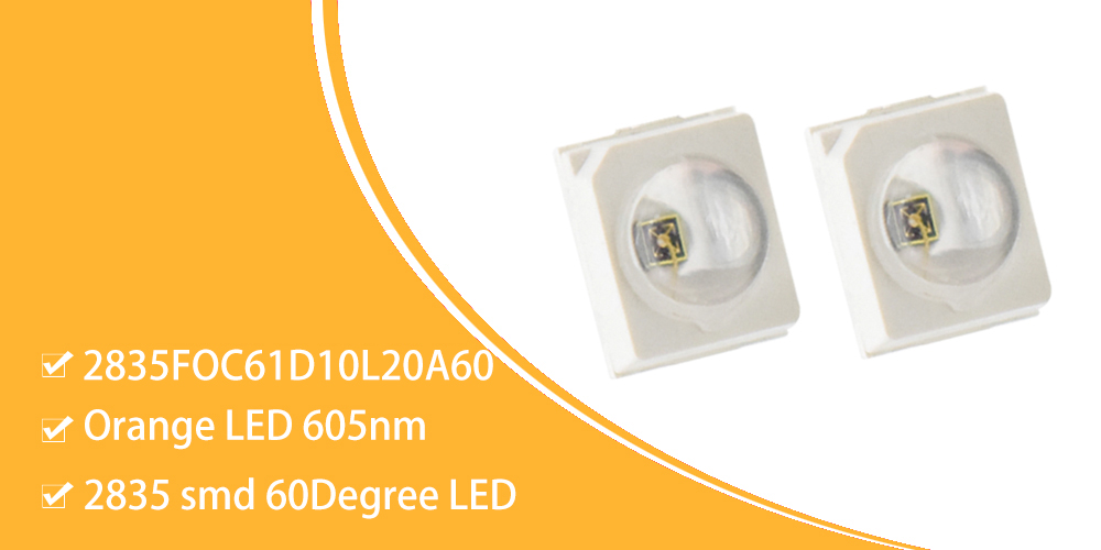 2835FOC61D10L20A60 Orange 610nm Standard LED Dome Lens 60-degree 150mA
