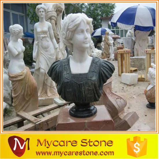 Hand-carved stone half-length statue