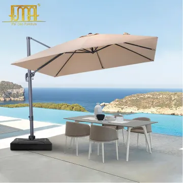 Garden Patio Outdoor Cafe Restaurant with Antoine Square Cantilever Solar Umbrella