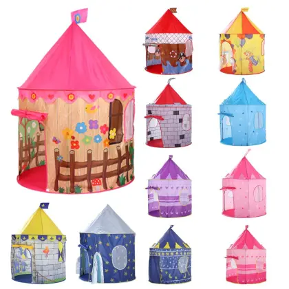 Large Foldable Princess Castle Tent with LED Lights for Kids Play