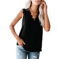 Women's Solid Lace V-Neck Sleeveless Top