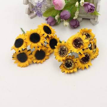 12pcs/lot 3cm Mini Silk Sunflower Gerbera Artificial Flower Wedding Dresser DIY Wreath Gift Box Cut & Clip Craft Fake Flower