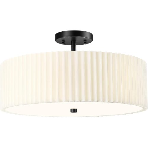 Semi Flush Mount Ceiling Lamp Drum Pleated Shade