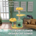 スタイリッシュな猫クライミングツリー木製サイザル麻屋内スクラッチポスト多層アクティビティハウス快適なラウンジプラットフォームカートン